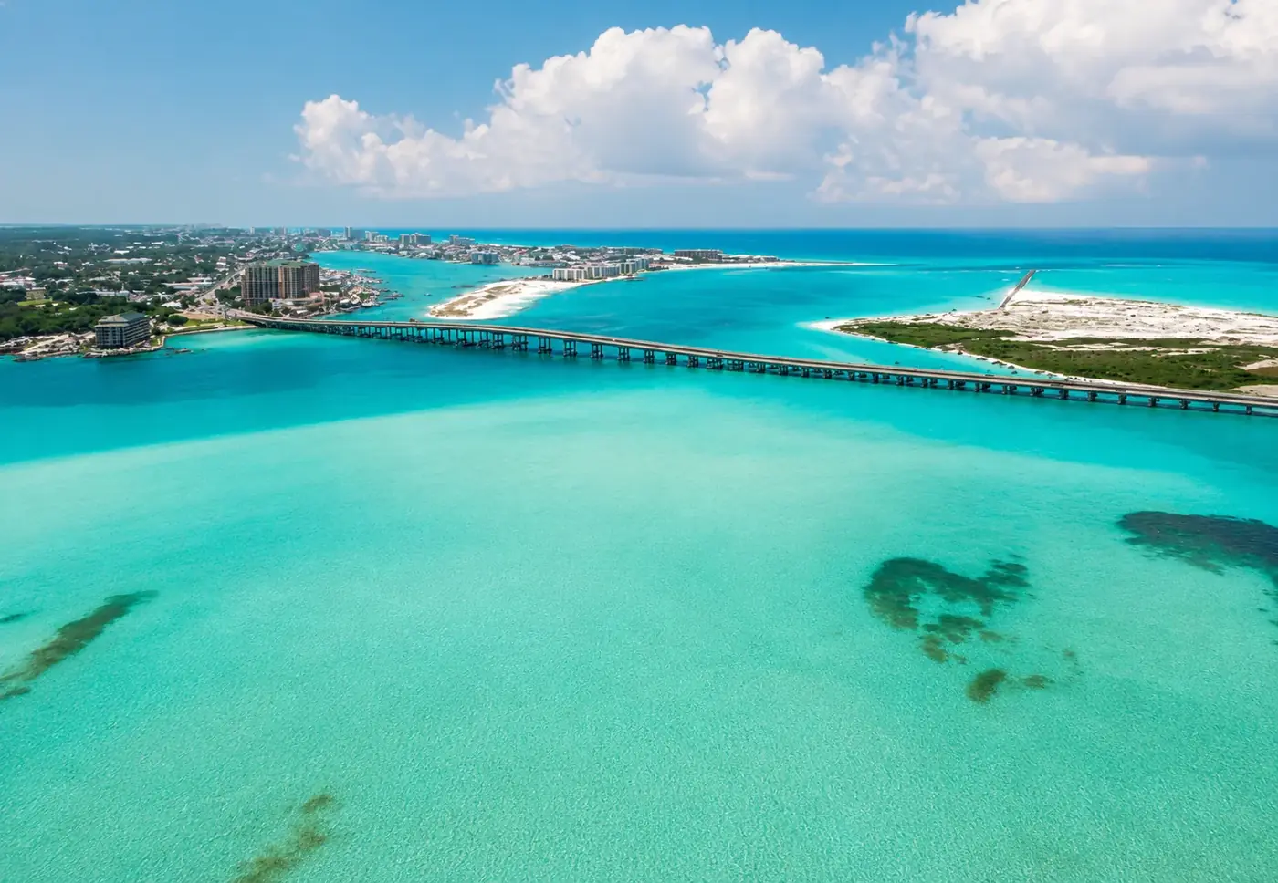 Aerial view of Florida's turquoise coastline and intracoastal waterway