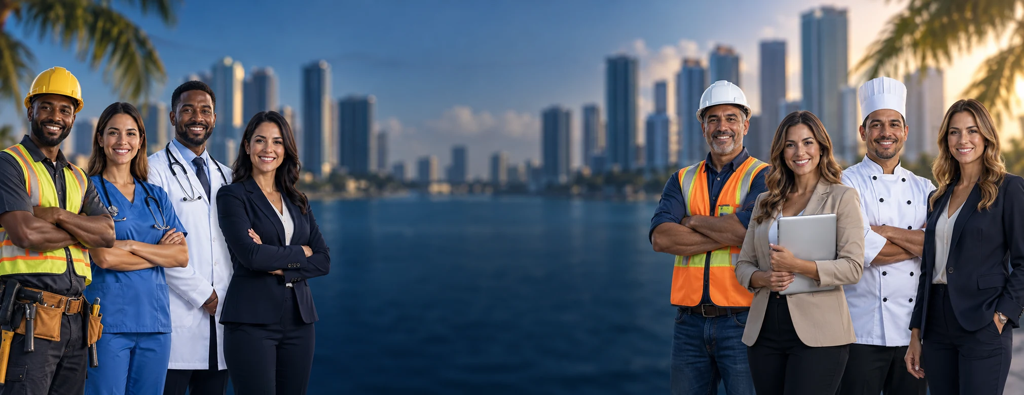 Workers across a range of Florida occupations, from trades and healthcare to office roles